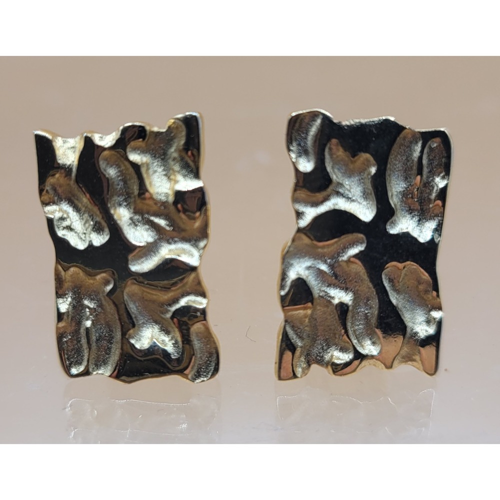 Vintage Gold Tone Textured Nugget Cufflinks Brutalist Abstract Rectangular Mens